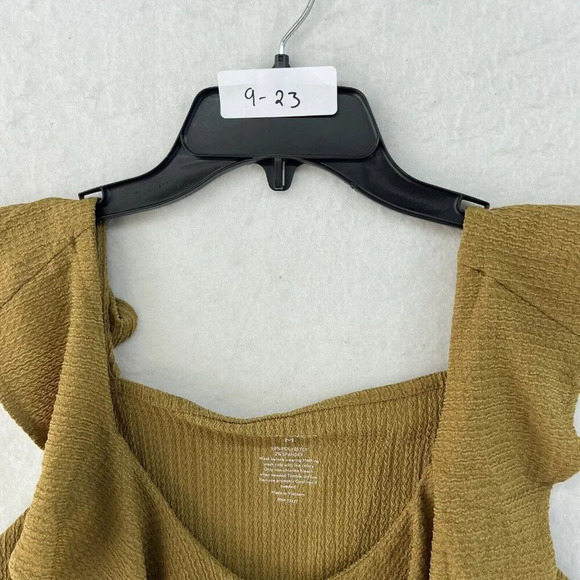 Nine West Blouse Women's Sz M Yellow V-Neck Textured Ruffle Front Sleeveless - Picture 9 of 9